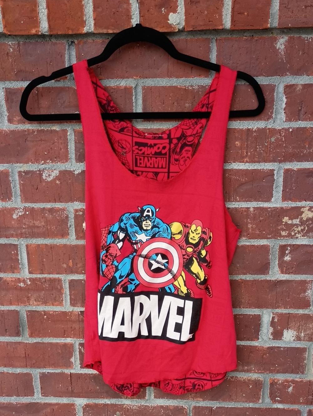 Marvel Reversible Red Tank Top with Captain America & Iron Man Artwork